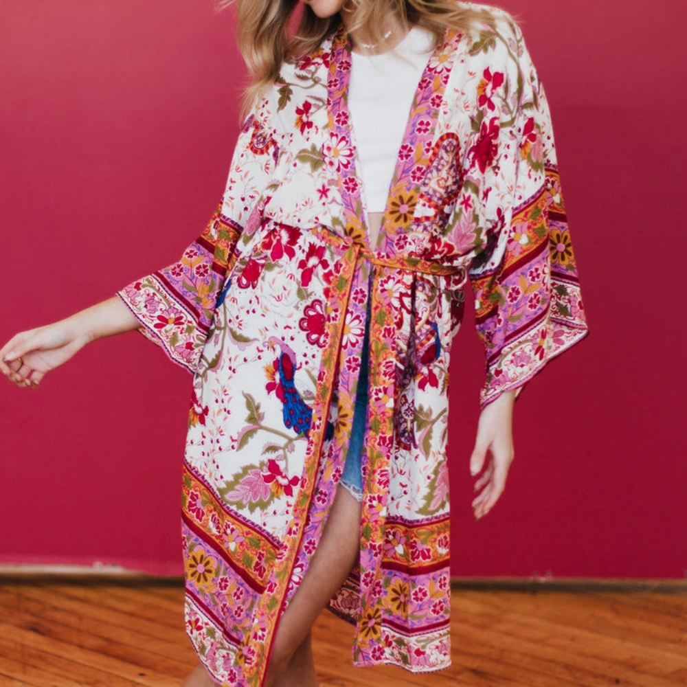 Boho Floral Front Tie Kimono